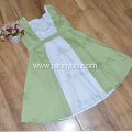 Green White Splice A Line Dress